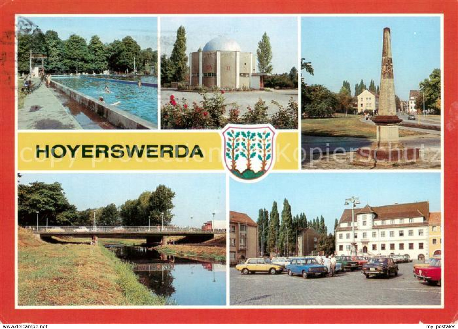 Hoyerswerda Stadtbad Planetarium Postsaeule Elsterbruecke Rathaus