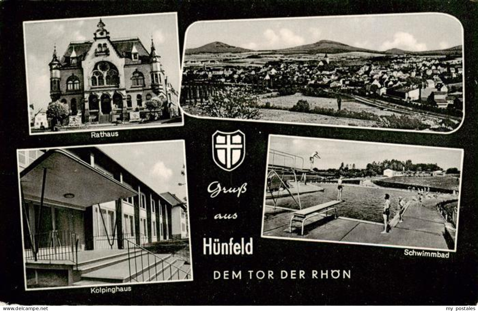 Huenfeld Fulda Hessen Rathaus Kolpinghaus Schwimmbad Panorama Rhoen Stadtansicht