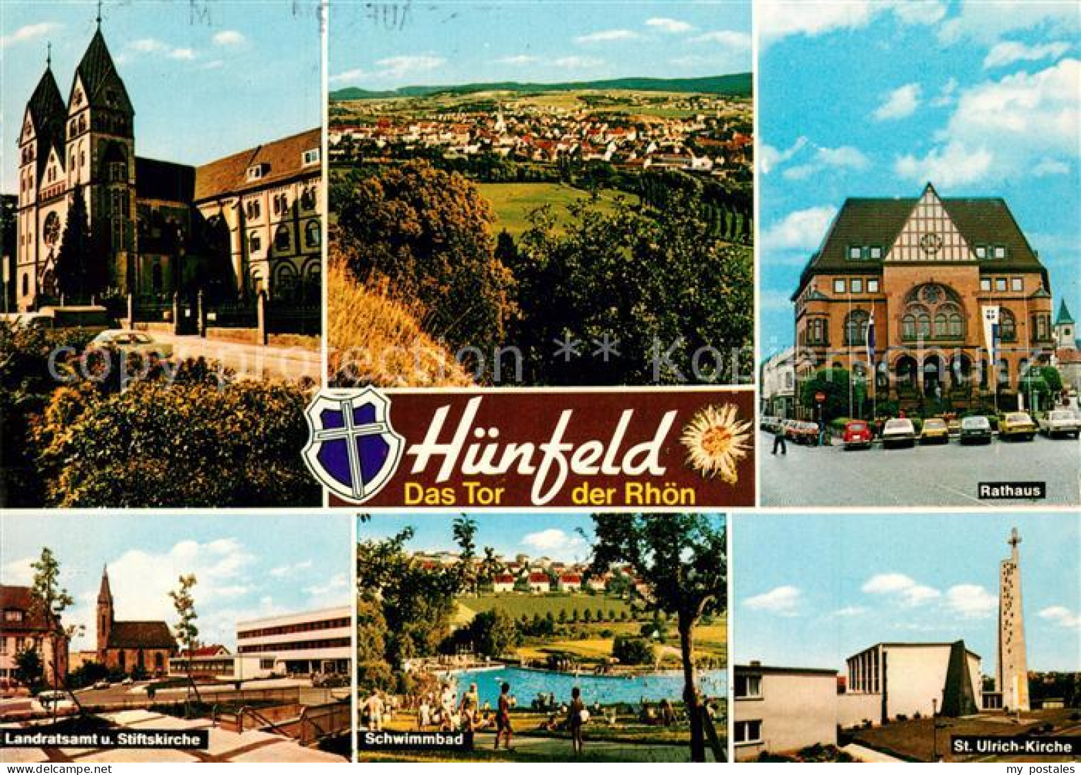Huenfeld Kirche Panorama Rathaus Stiftskirche Schwimmbad St Ulrich Kirche
