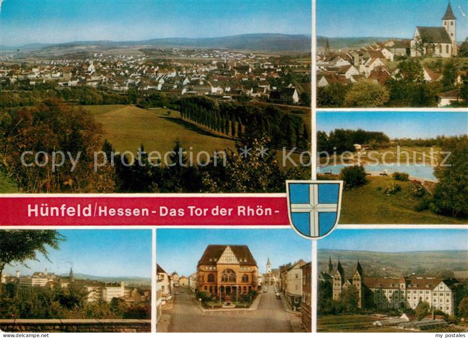 Huenfeld Landschaftspanorama Tor der Rhoen Kirche Schloss Freibad