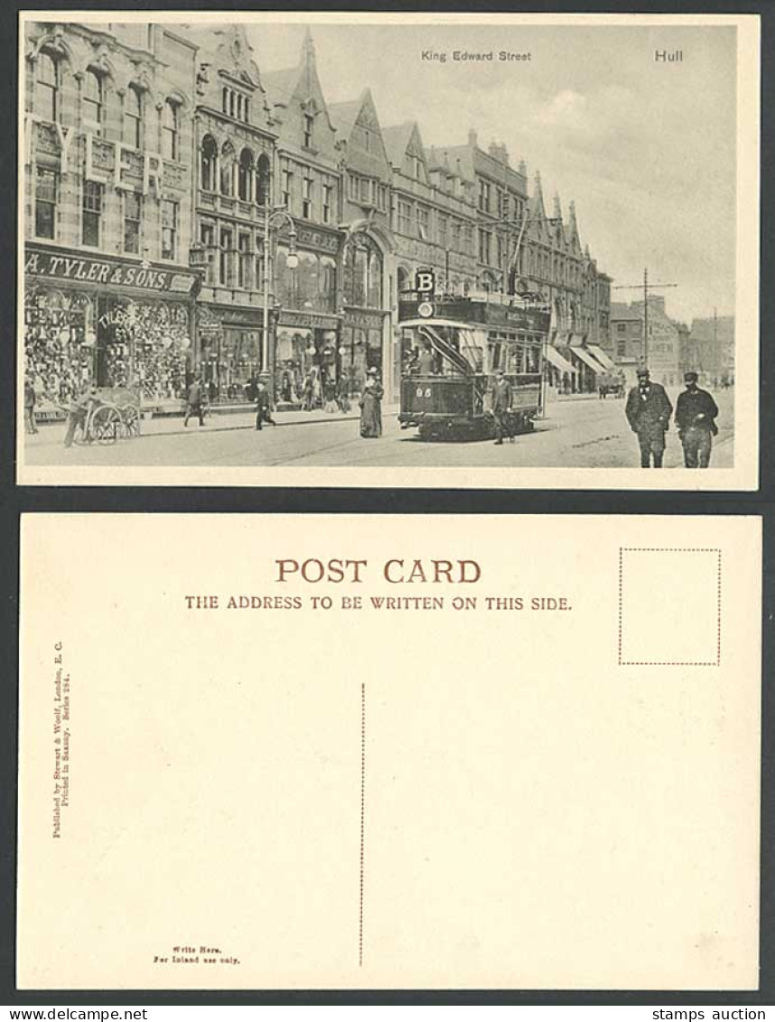 HULL King Edward Street Scene TRAM N.95 Route B Beverley Road Shops Old Postcard
