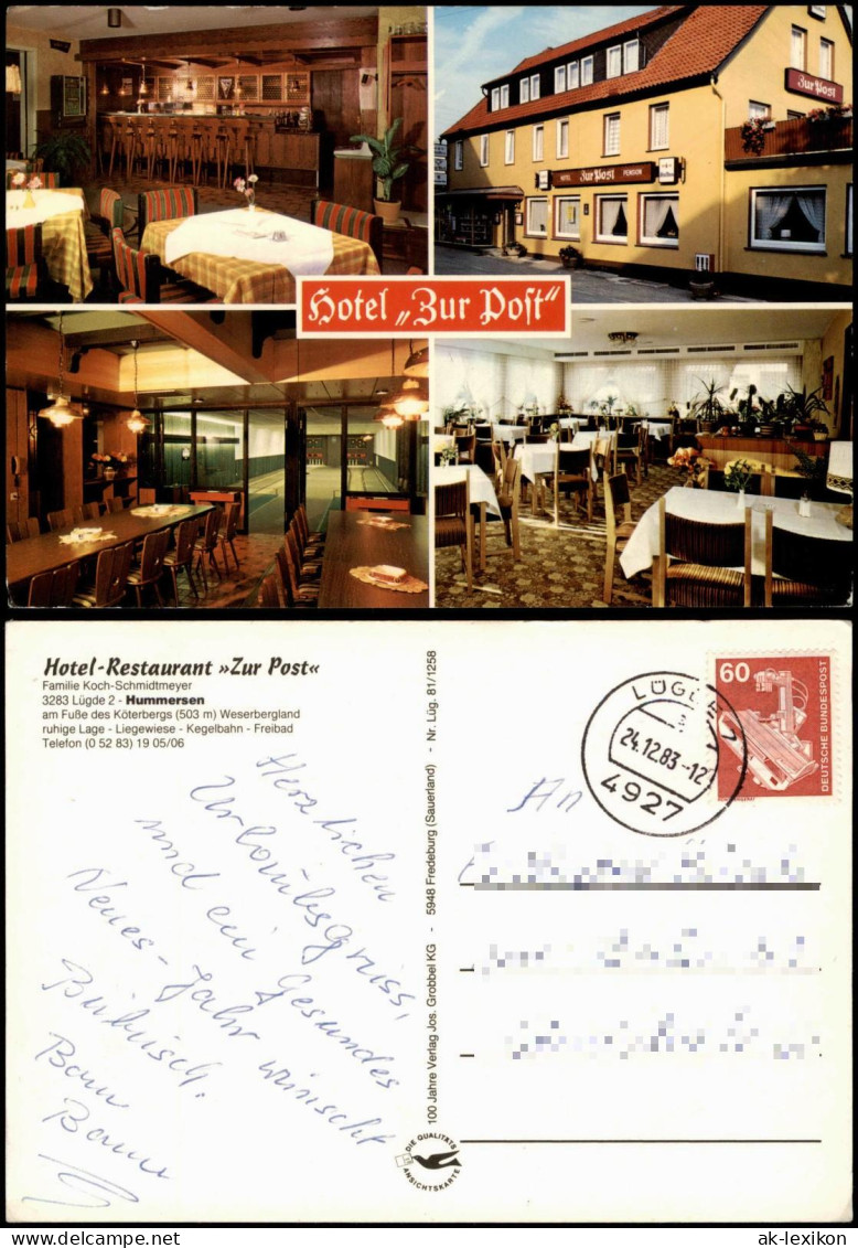 Hummersen  Lügde (Westfalen) Mehrbildkarte Hotel-Restaurant Zur Post 1983