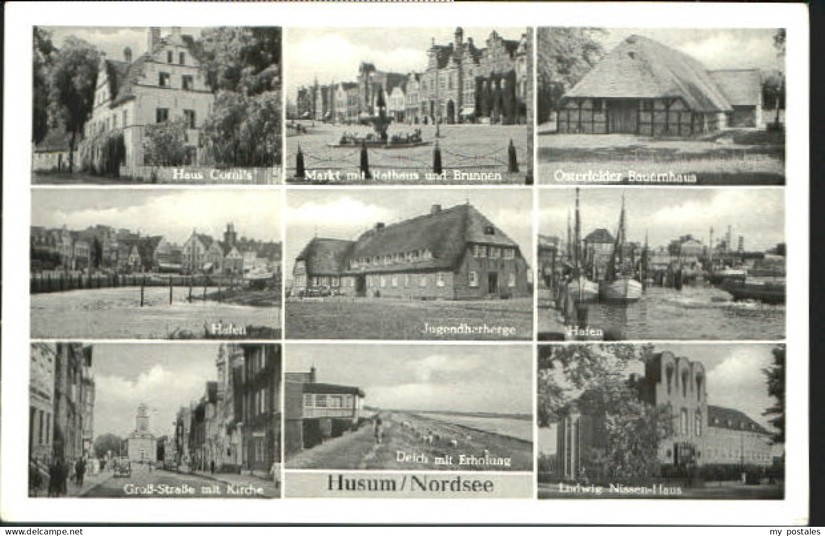 Husum Nordfriesland Husum Hafen Brunnen Deich Kirche