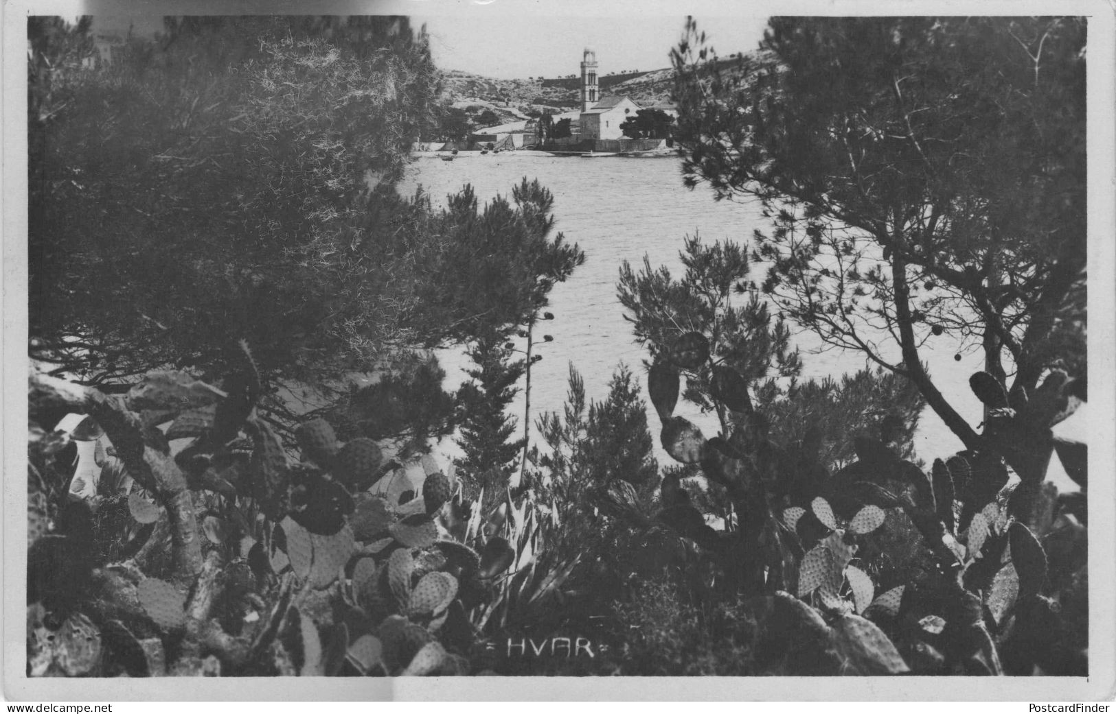 Hvar Yugoslavia River Lake Church Old 1930s Real Photo Postcard