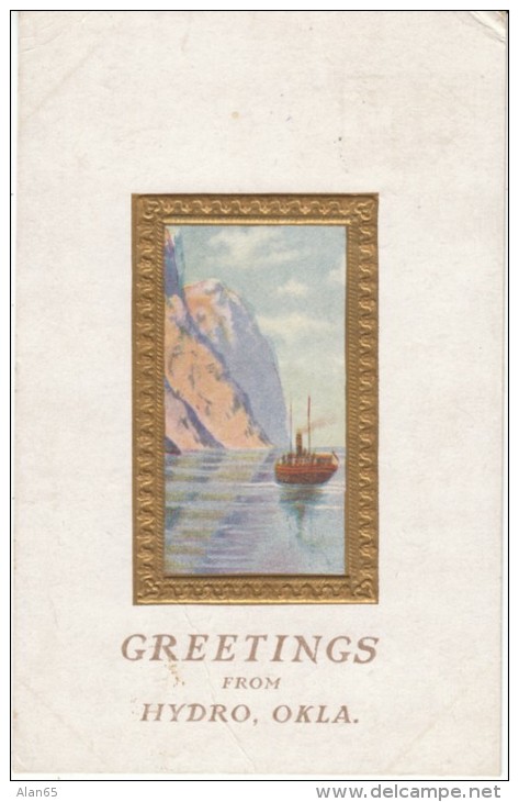 Hydro OK Oklahoma, Greetings From with Boat,  c1900s/10s Vintage Postcard