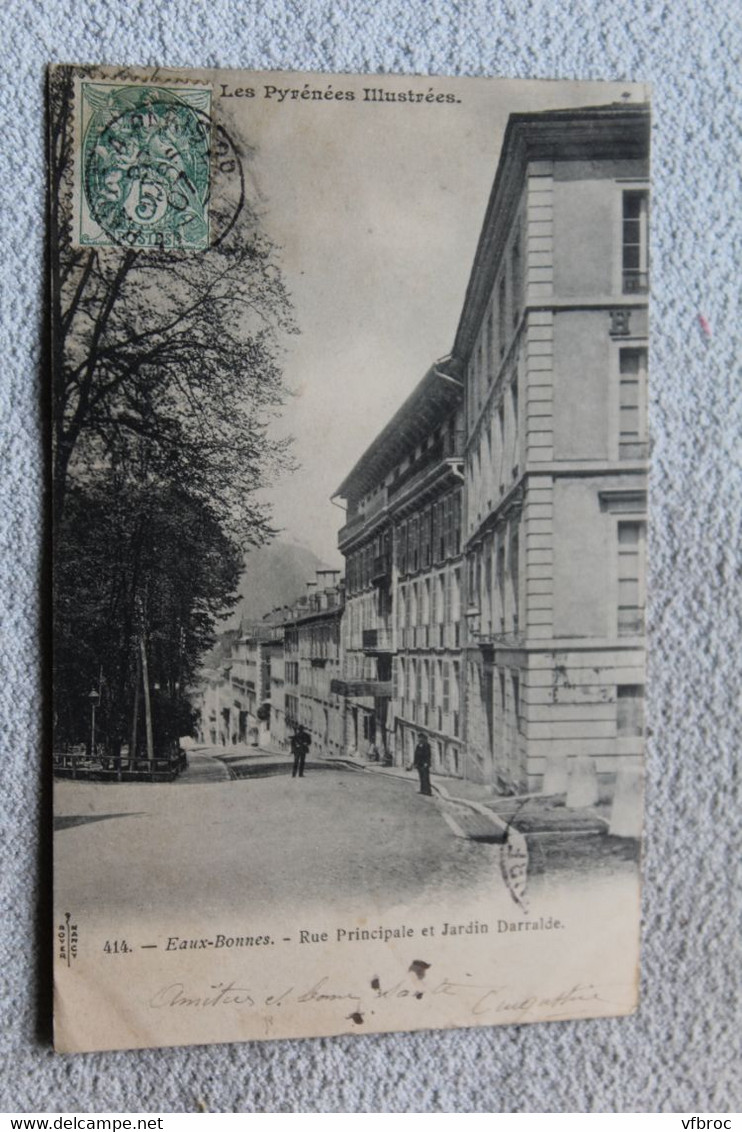 I102, Cpa 1907, Eaux Bonnes, rue principale et jardin Darralde, Pyrénées atlantiques 64