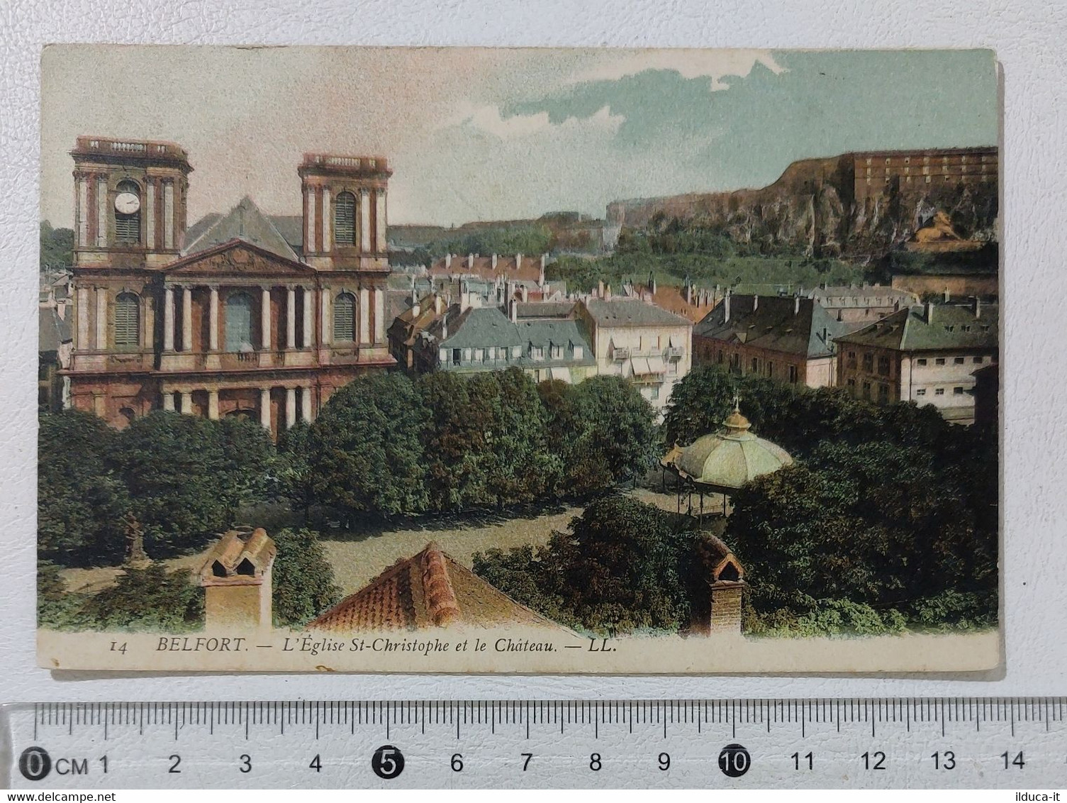 I122244 Cartolina Francia - Belfort - Eglise St-Christophe et Chateau - VG 1907