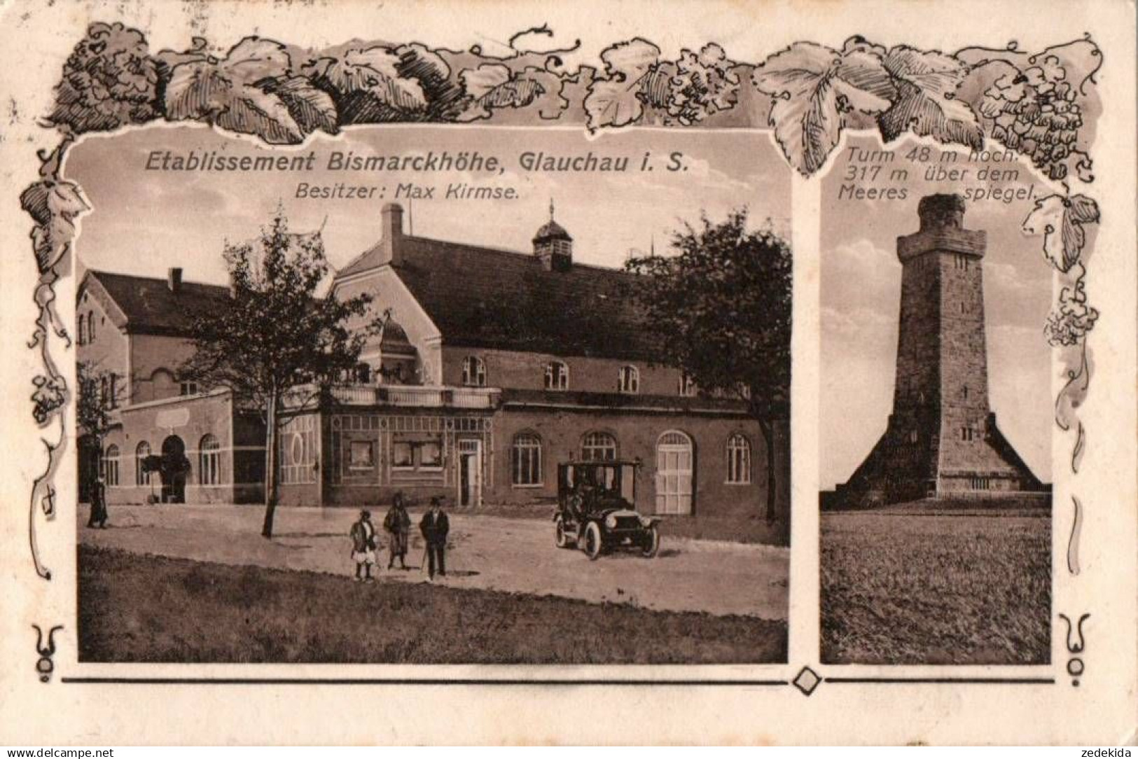 I2772 - Glauchau Etablissement Bismarckhöhe Bismarck Turm - Verlag A. Arland Leipzig Schönefeld