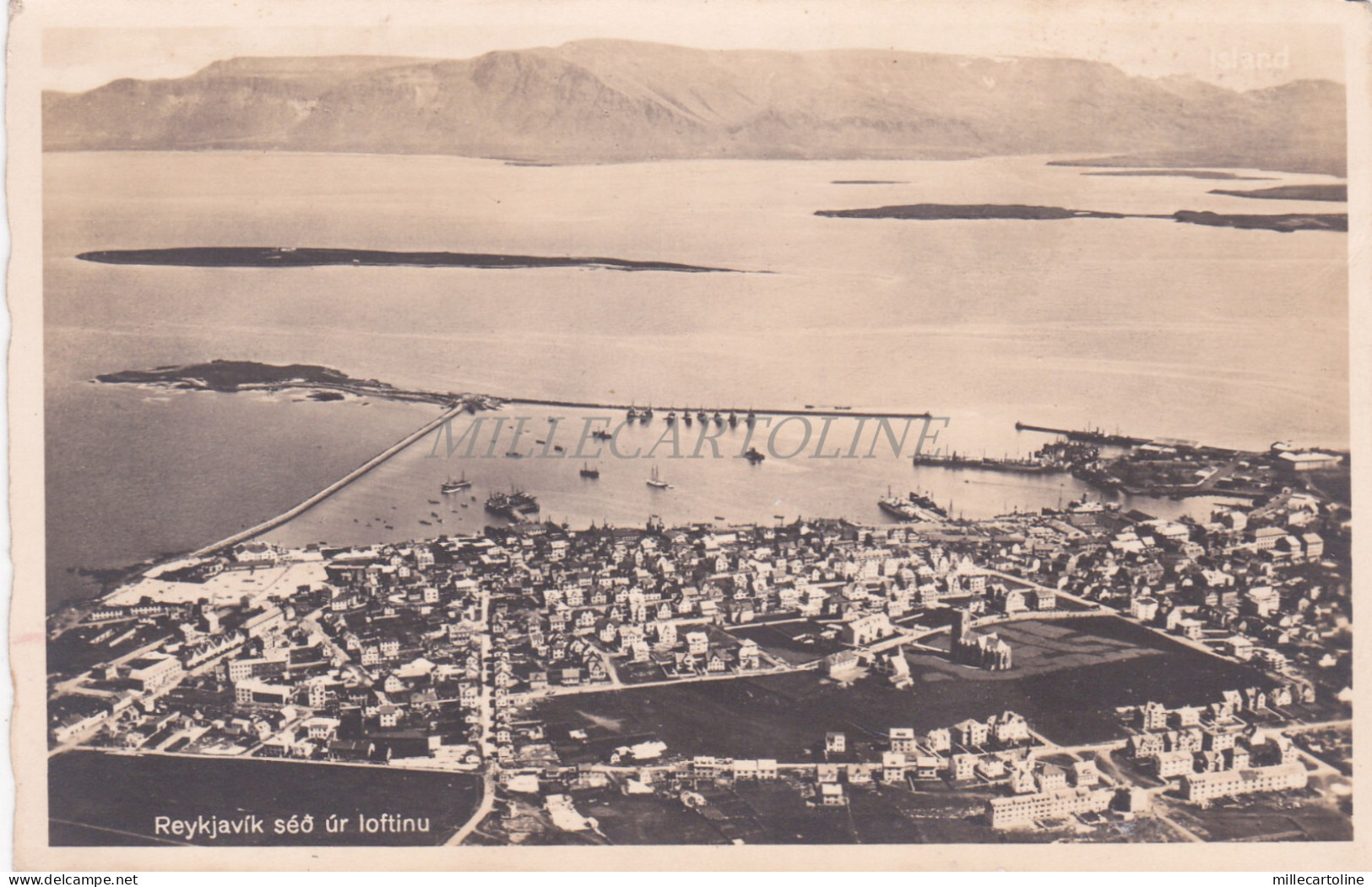 ICELAND - Reykjavik seo ur loftinu, Island 1938 Photopostcard