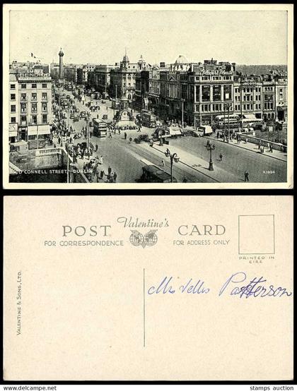 Ireland Co Dublin O'Connell Street Scene Bridge Vintage Buses Cars Old Postcard