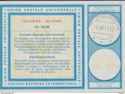 1972. ISLAND. COUPON-RESPONSE INTERNATIONAL Ikr. 18.00 ISLANDE - ISLAND cancelled HAFNARFJÖRDUR 4.XII. 197... - JF600543