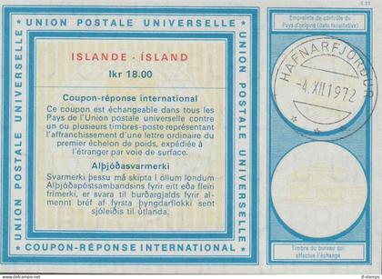 1972. ISLAND. COUPON-RESPONSE INTERNATIONAL Ikr. 18.00 ISLANDE - ISLAND cancelled HAFNARFJÖRDUR 4.XII. 197... - JF600546