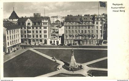 iceland, REYKJAVIK, Austurvöllur Hótel Borg (1950s) RPPC Postcard