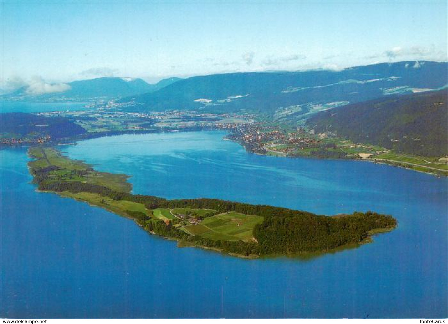 Ile-de-St-Pierre Ligerz Bielersee BE Fliegeraufnahme Bielersee Insel Waelder Fel