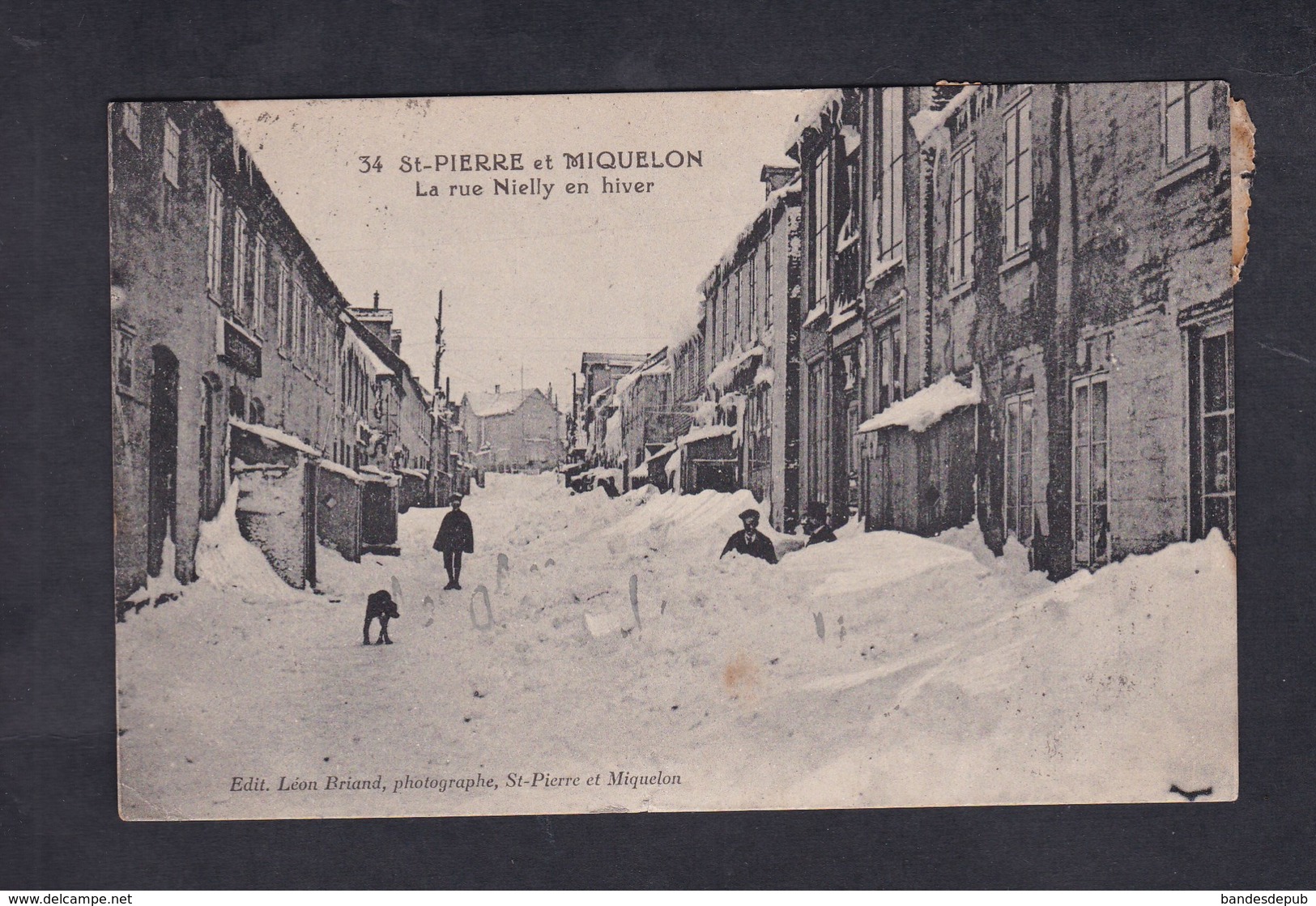 Iles Ile St Saint Pierre et Miquelon - La rue Nielly en hiver ( taxe animée neige Ed. Leon Briand )