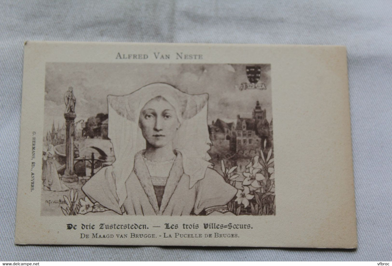illustrateur Alfred Van Neste, les trois villes soeurs, la pucelle de Bruges, Belgique