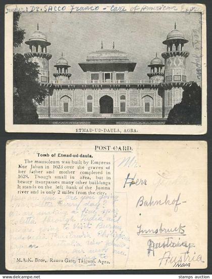 India Old Postcard Agra Etmad-Ud-Daula Tomb Etmaduddaula Etmadud dowla MAK Bros.