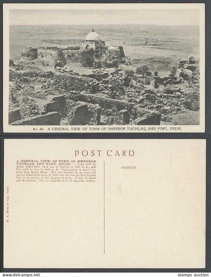 India Old Postcard General View Tomb of Emperor Tughlaq & Fort Delhi Tughlaqabad