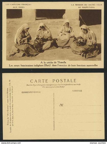 India Old Postcard Rajputana Thandla French Sister Bais