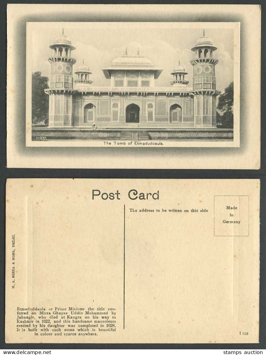 India Old Embossed Postcard Etmad-Ud-Daula Tomb Etmaduddaula Etmadud dowla, Agra