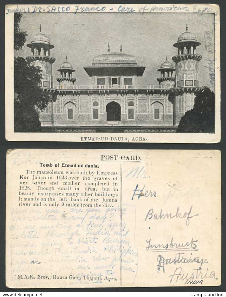 India Old Postcard Agra Etmad-Ud-Daula Tomb Etmaduddaula Etmadud dowla MAK Bros.