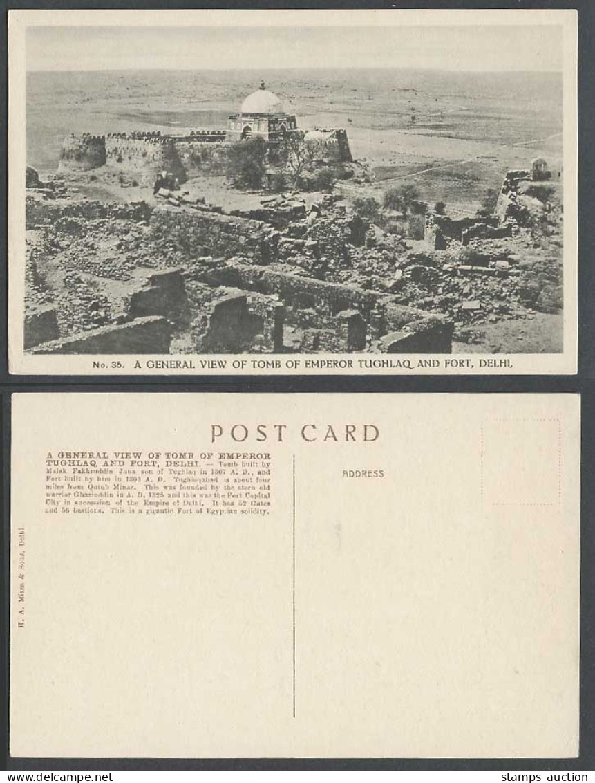 India Old Postcard General View Tomb of Emperor Tughlaq & Fort Delhi Tughlaqabad