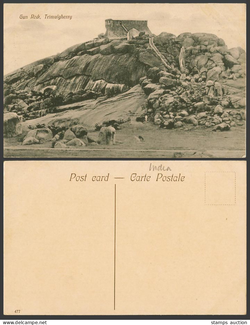 India Old Postcard Gun Rock, Trimulgherry Thirmulgherry Dn. Rocks Hill No. 477
