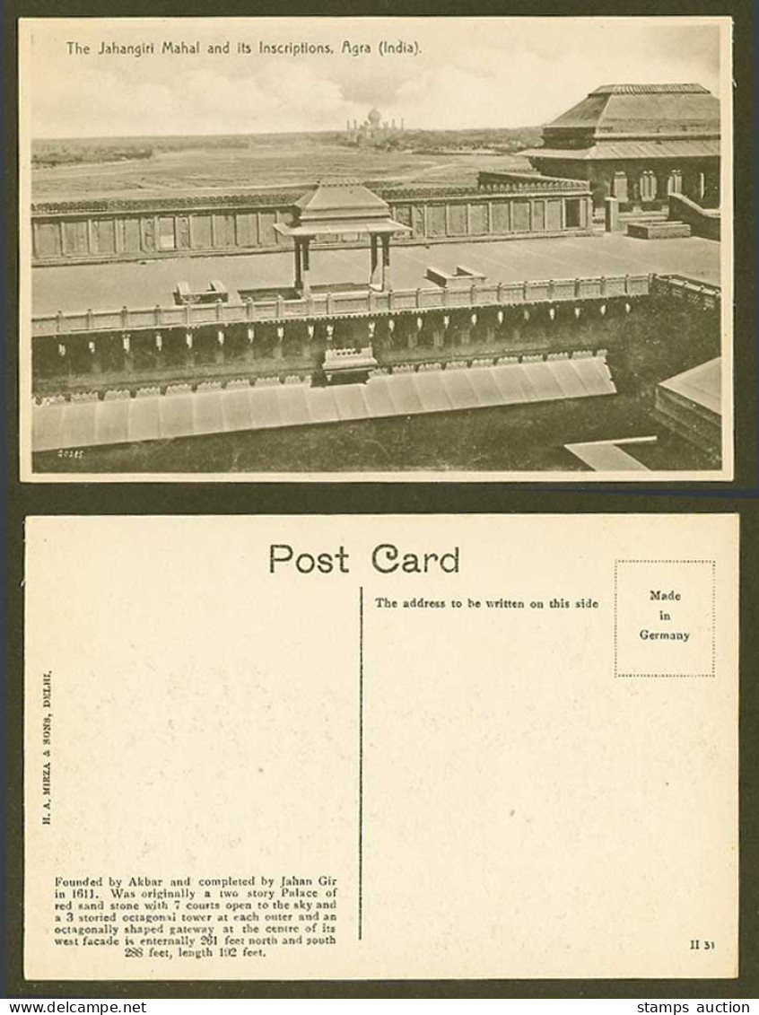 India Old Postcard Jahangiri Mahal & its Inscriptions Agra Red Sand Stone Palace