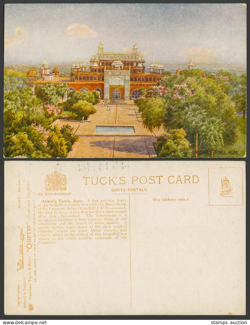 India Old Tuck's Oilette Postcard Akbar Akbar's Tomb Agra Gateway to Garden, ART