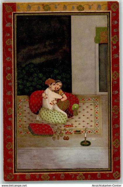 39165963 - Liebespaar auf der Haremsterrasse Indien um 1700