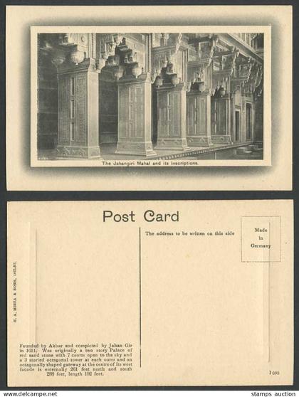 India Old Embossed Postcard Jahangiri Mahal & Inscriptions Red Sand Stone Palace