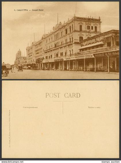 India Old Postcard Grand Hotel Calcutta Street Scene Mitchell & Co Lyon & Lyon 3