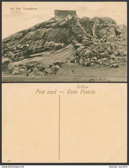 India Old Postcard Gun Rock, Trimulgherry Thirmulgherry Dn. Rocks Hill No. 477