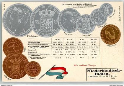 13191859 - Muenzen auf AK Nationalflagge Niederlaendisch-Indien