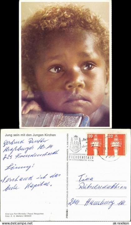 Postcard .Papua Kind aus Port Moresby Papua Neuguinea, Missio-Karte 1979