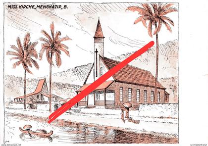 Litho Künstlerkarte AK Mengkatip Basler Missionskirche Basel Borneo VOC East Indies Indonesien Indonésie Indonesia