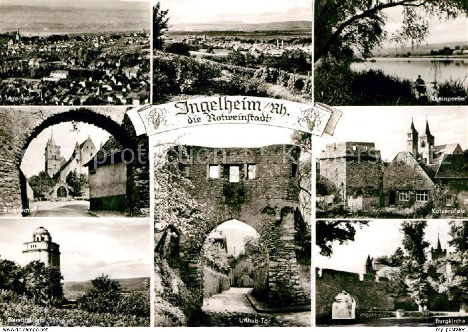 Ingelheim Rhein Stadtpanorama Burgkirche Tor Bismarckturm Kaiserpfalz