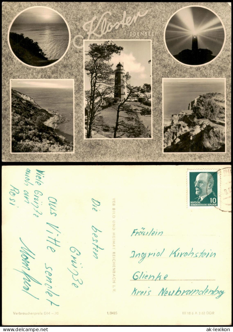 Insel Hiddensee-Hiddensee Hiddensjö, Hiddensöe Mehrbildkarte Kloster Hiddensee mit Leuchtturm Dornbusch 1962