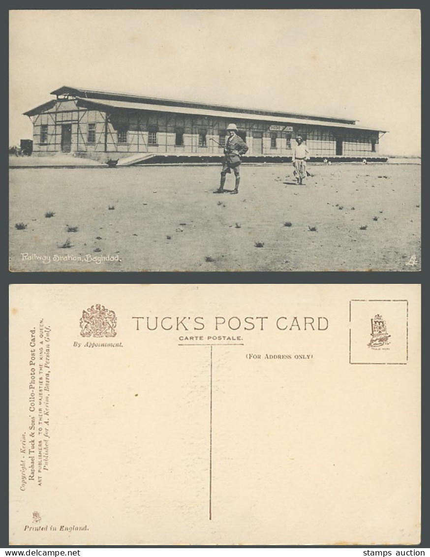 Iraq Old Tuck's Postcard Baghdad Railway Station, Bagdad Train Station, Soldier