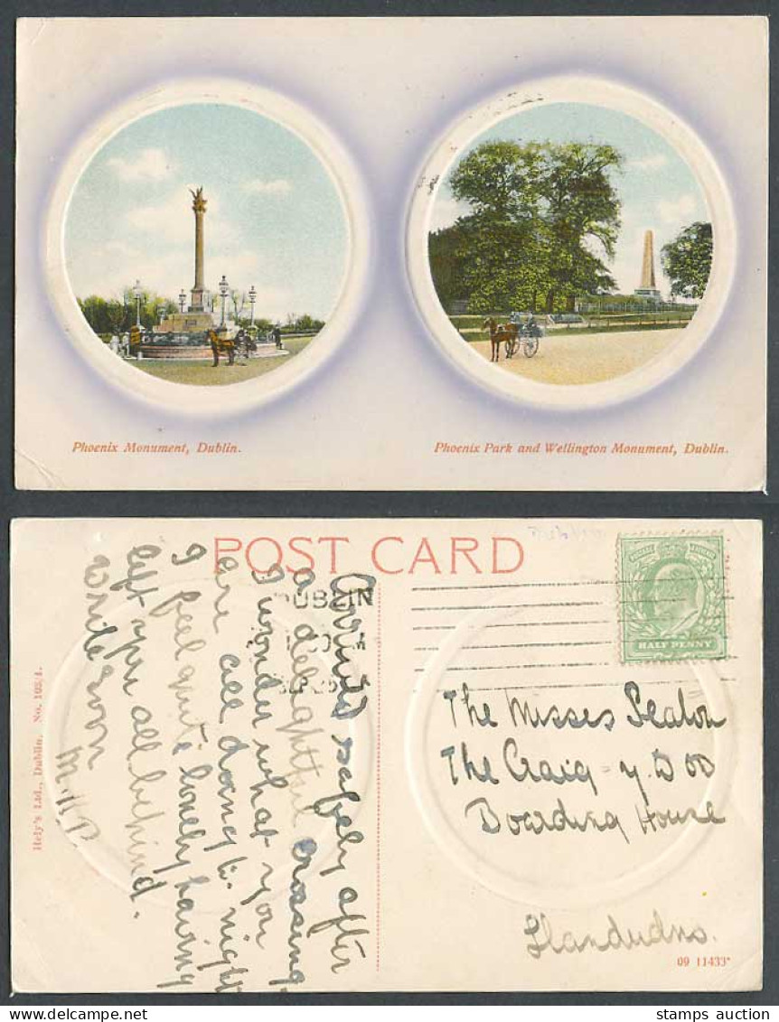 Ireland 1905 Old Postcard Dublin Wellington Monument Phoenix Park, Jaunting Cars