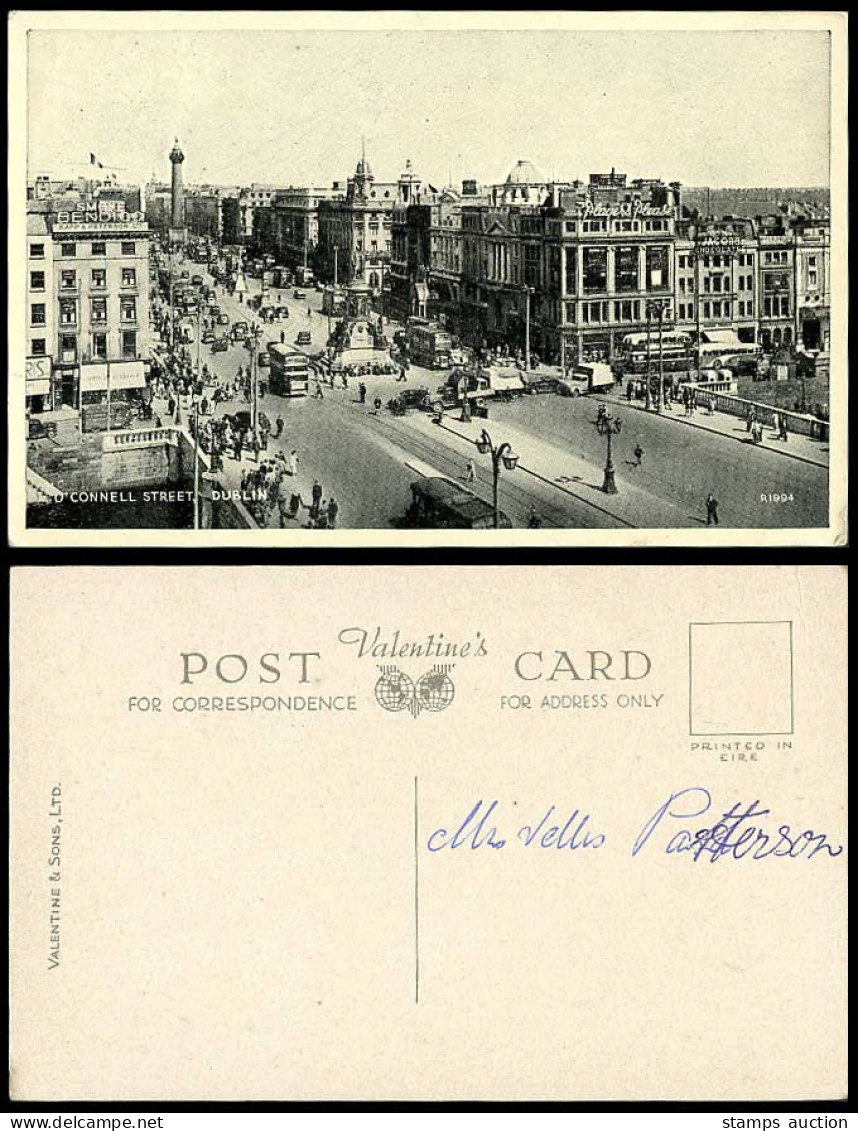 Ireland Co Dublin O'Connell Street Scene Bridge Vintage Buses Cars Old Postcard