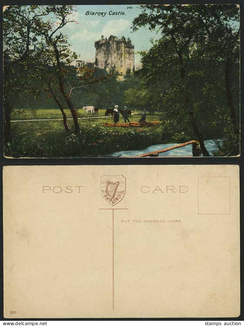 Ireland Cork BLARNEY CASTLE Cattle & River Old Postcard