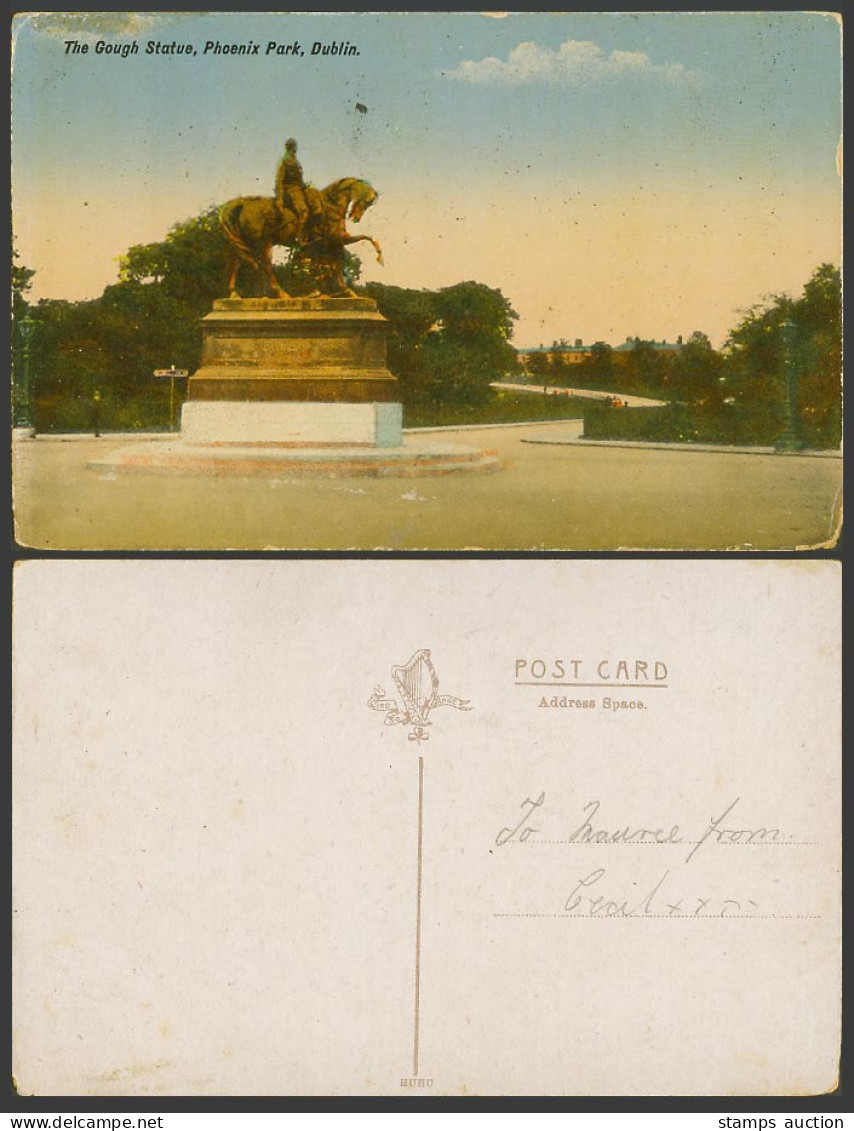 Ireland Old Color Postcard GOUGH'S STATUE Phoenix Park Horse Rider Statue Dublin