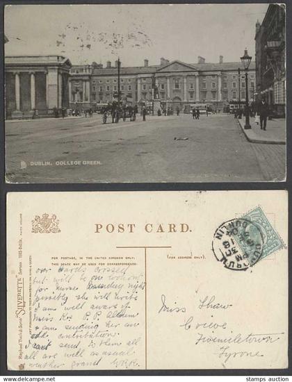 Ireland Dublin 1904 Old Tuck's Postcard College Green Street Scene Tram Tramway