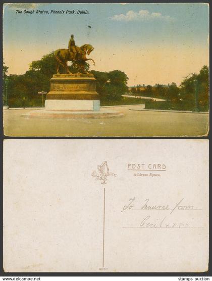 Ireland Old Color Postcard GOUGH'S STATUE Phoenix Park Horse Rider Statue Dublin