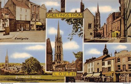 B213 England 1968 Greetings from Louth Little Eastgate Market Square postcard