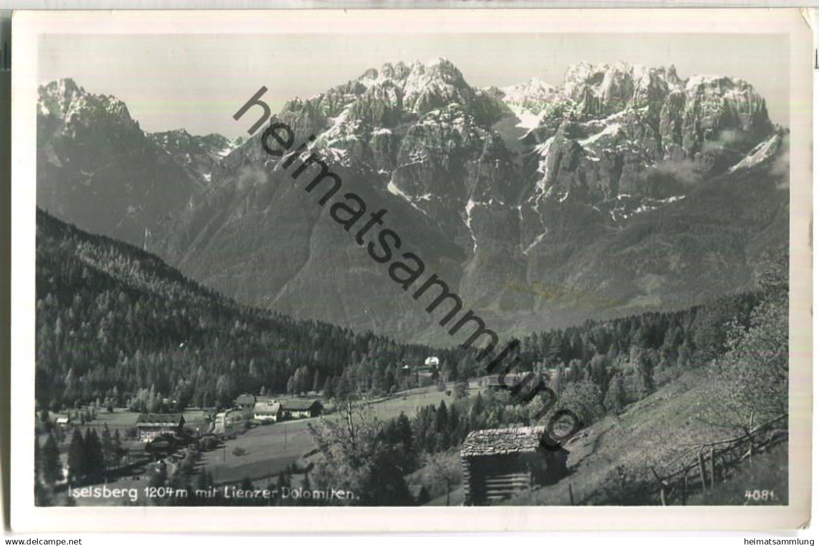 Iselsberg mit Lienzer Dolomiten - Foto-Ansichtskarte - Verlag Franz Schilcher Klagenfurt - Posthilfstellenstempel Wacht