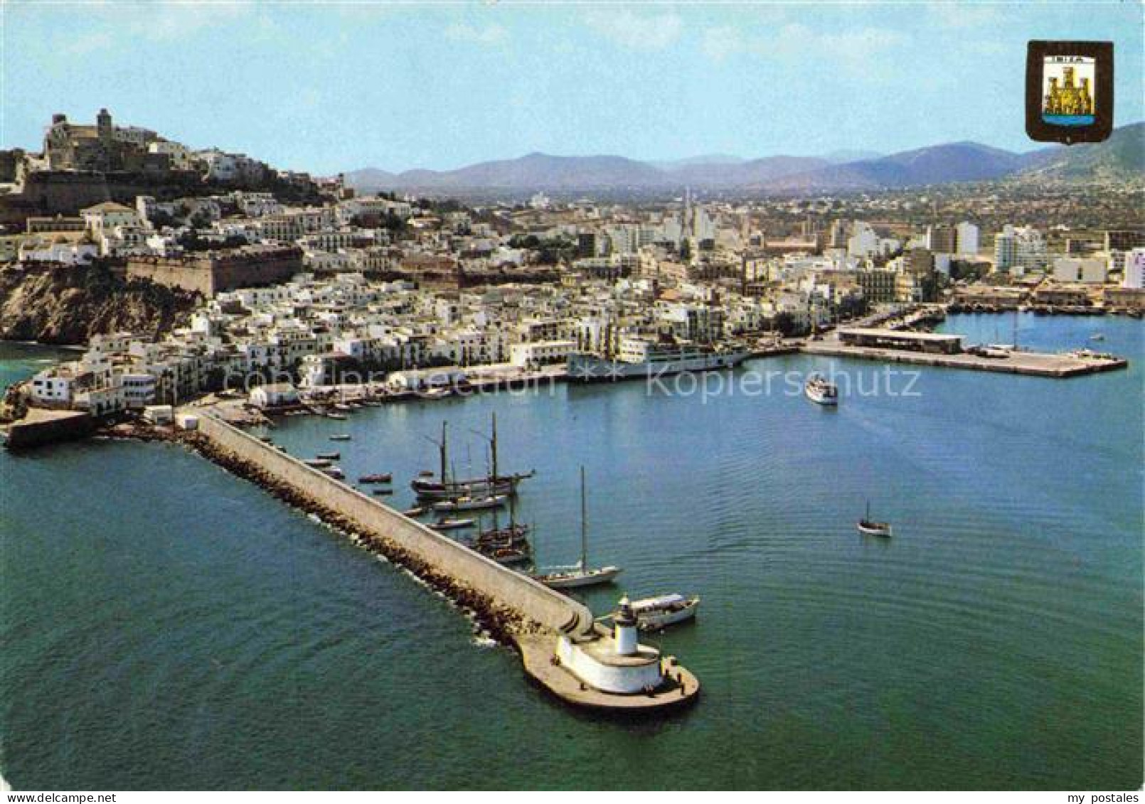 Isla Blanca IBIZA Islas Baleares ES Puerto-de-Ibiza Hafen Leuchtturm Segelboote