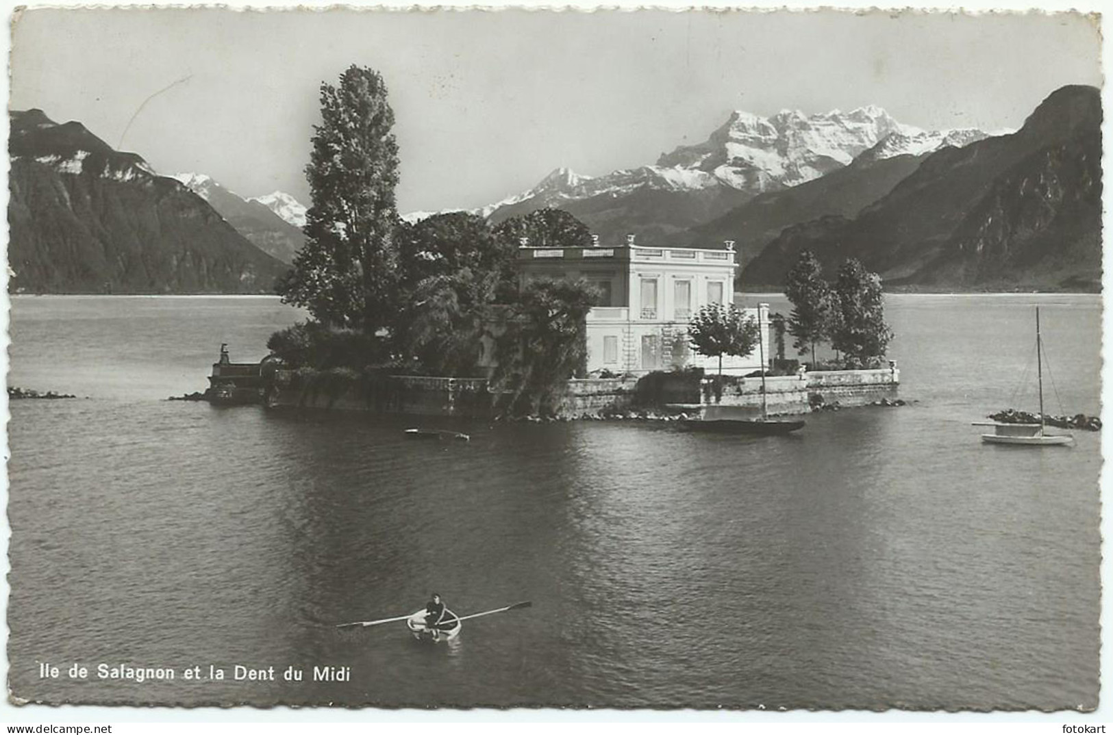 Island of Salagnon, Vintage PC, Lake Geneva-Switzerland, BW Photo, 1948