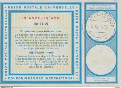 1972. ISLAND. COUPON-RESPONSE INTERNATIONAL Ikr. 18.00 ISLANDE - ISLAND cancelled HAFNARFJÖRDUR 4.XII. 197... - JF600542